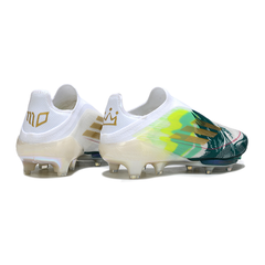 Scarpa da calcio Adidas F50+ Elite Laceless bianca e verde Mo Salah Pack per terreni compatti FG