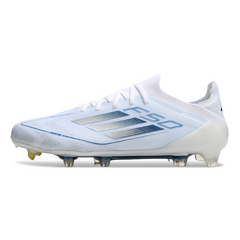 Scarpa da calcio Adidas F50 Primeknit Elite bianca e blu per terreni compatti FG