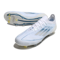 Scarpa da calcio Adidas F50 Primeknit Elite bianca e blu per terreni compatti FG