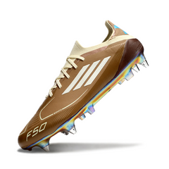 Scarpa da calcio Adidas F50 Primeknit Elite SG con tacchetti misti marrone e azzurro Messi
