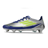 Scarpa da calcio Adidas F50 Elite SG con tacchetti misti argento e blu Messi