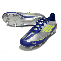 Scarpa da calcio Adidas F50 Elite SG con tacchetti misti argento e blu Messi