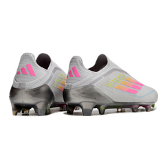 Botas de fútbol Adidas F50 Elite sin cordones, color gris, rosa y amarillo, para terreno firme (FG).