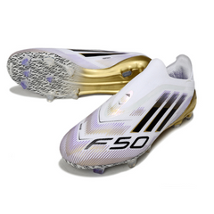 Scarpa da calcio Adidas F50 Elite Laceless bianca e oro per terreni compatti FG