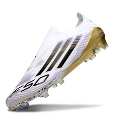 Scarpa da calcio Adidas F50 Elite Laceless bianca e oro per terreni compatti FG