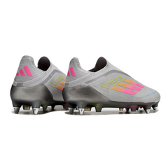 Scarpa da calcio Adidas F50 Elite SG senza lacci con tacchetti misti grigio rosa e giallo