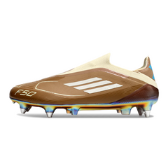 Scarpa da calcio Adidas F50 Elite senza lacci Messi marrone e azzurro con tacchetti misti SG