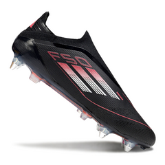 Botas de fútbol Adidas F50 Elite SG sin cordones, color negro, blanco y rojo, con tacos combinados