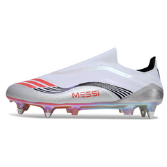 Botas de fútbol Adidas F50 Elite sin cordones, blancas, Messi Pack, con tacos mixtos SG