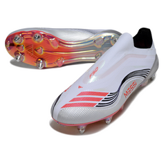 Botas de fútbol Adidas F50 Elite sin cordones, blancas, Messi Pack, con tacos mixtos SG