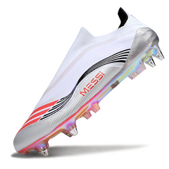 Botas de fútbol Adidas F50 Elite sin cordones, blancas, Messi Pack, con tacos mixtos SG