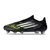 Botas de fútbol Adidas F50 Elite sin cordones, color negro, blanco y verde, con tacos combinados SG