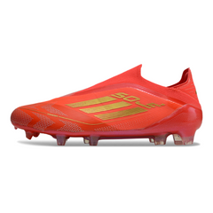 Botas de fútbol Adidas F50 Elite sin cordones, rojas y amarillas, para terreno firme (FG).