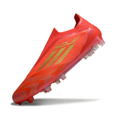 Botas de fútbol Adidas F50 Elite sin cordones, rojas y amarillas, para terreno firme (FG).