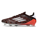 Bota de fútbol Adidas F50 Primeknit Elite marrón y roja para terreno firme (FG).