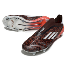 Bota de fútbol Adidas F50 Elite sin cordones, tacos mixtos marrones y rojos SG