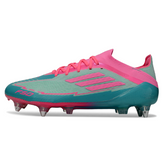 Botas de fútbol Adidas F50 Primeknit Elite azul claro y rosa con tacos mixtos SG Messi