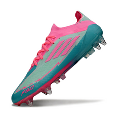 Botas de fútbol Adidas F50 Primeknit Elite azul claro y rosa con tacos mixtos SG Messi