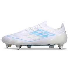Scarpa da calcio Adidas F50 Primeknit Elite SG con tacchetti misti, bianca e blu chiaro
