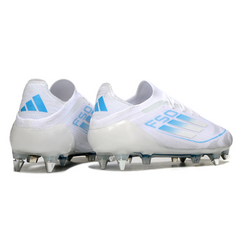 Scarpa da calcio Adidas F50 Primeknit Elite SG con tacchetti misti, bianca e blu chiaro
