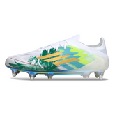 Bota de fútbol Adidas F50 Primeknit Elite blanca y verde con tacos mixtos SG