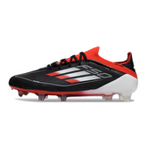 Bota de fútbol Adidas F50 Primeknit Elite negra, blanca y roja para terreno firme (FG).