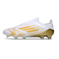 Scarpa da calcio Adidas F50 Elite Laceless bianca e oro per terreni compatti FG