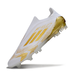 Scarpa da calcio Adidas F50 Elite Laceless bianca e oro per terreni compatti FG