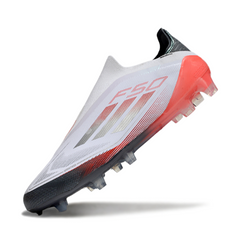 Scarpa da calcio Adidas F50 Elite Laceless bianca arancione e grigia per terreni compatti FG