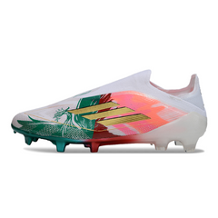 Scarpa da calcio Adidas F50 Elite Laceless bianca rossa e verde per terreni compatti FG