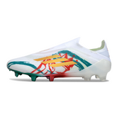 Scarpa da calcio Adidas F50 Elite Laceless bianca rossa e verde per terreni compatti FG