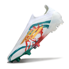 Botas de fútbol Adidas F50 Elite sin cordones, blancas, rojas y verdes, para terreno firme (FG).