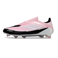 Botas de fútbol Adidas F50 Elite sin cordones, color rosa claro y negro, para terreno firme (FG).