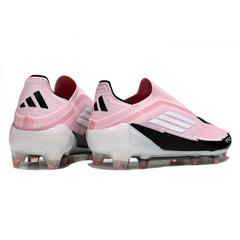 Botas de fútbol Adidas F50 Elite sin cordones, color rosa claro y negro, para terreno firme (FG).