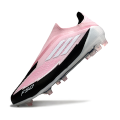 Botas de fútbol Adidas F50 Elite sin cordones, color rosa claro y negro, para terreno firme (FG).