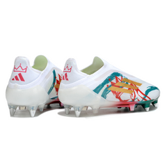 Botas de fútbol Adidas F50 Elite sin cordones, tacos mixtos blancos, verdes y rojos SG
