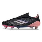 Botas de fútbol Adidas F50 Elite SG sin cordones para niños, color negro y rosa, con tacos combinados