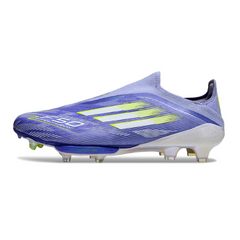 Botas de fútbol Adidas F50+ Elite sin cordones, color púrpura Sparkfusion Pack, para terreno firme (FG).