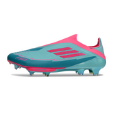 Botas de fútbol Adidas F50+ Elite sin cordones azul claro y rosa para terreno firme FG