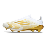 Scarpa da calcio Adidas F50+ Elite Laceless bianca e oro per terreni compatti FG
