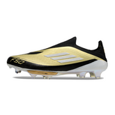 Scarpa da calcio Adidas F50+ Elite Laceless nera e gialla per terreni compatti FG