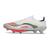 Botas de fútbol Adidas F50+ Elite sin cordones, color blanco, para terreno firme (FG).
