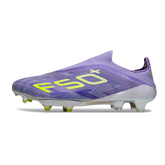 Botas de fútbol Adidas F50+ Elite sin cordones, color morado, para terreno firme (FG).