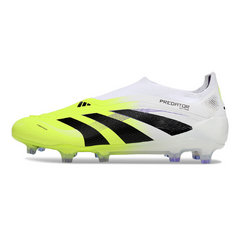 Botas de fútbol Adidas Predator 25 Elite sin cordones, color blanco y verde claro, para terreno firme FG