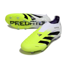 Botas de fútbol Adidas Predator 25 Elite sin cordones, color blanco y verde claro, para terreno firme FG