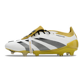 Chuteira Campo Adidas Predator 30 Elite Com Lingua FG Branca e Dourada - VENI Futebol