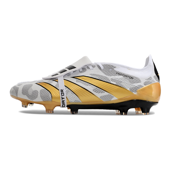 Chuteira Campo Adidas Predator 30 Elite Com Lingua FG Branca, Amarela e Cinza - VENI Futebol
