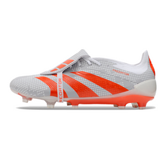 Bota de fútbol Adidas Predator 30 Elite Tongue blanca y naranja para terreno firme (FG).