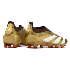 Botas de fútbol Adidas Predator 30 Elite sin cordones, doradas y rojas, para terreno firme (FG).