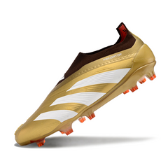 Botas de fútbol Adidas Predator 30 Elite sin cordones, doradas y rojas, para terreno firme (FG).